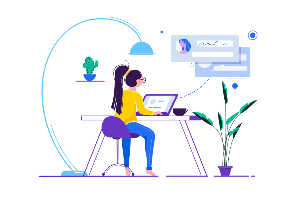 Illustration of a person managing asset records from a laptop